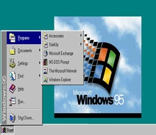 Bureau de Windows 95 avec menu Démarrer
