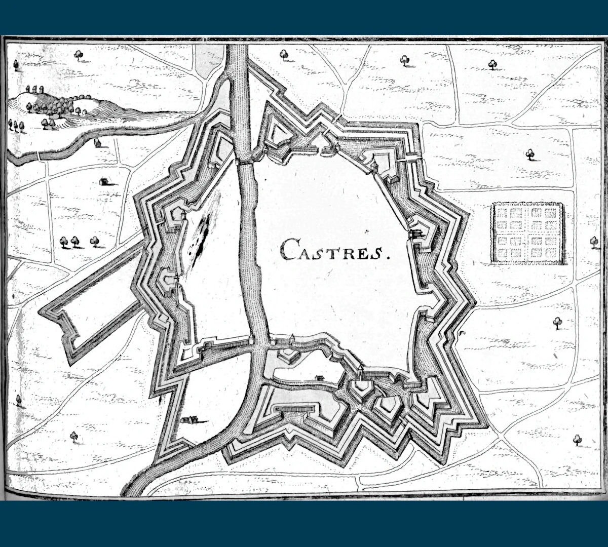 Vue de Castres (1657) – fortifications et remparts